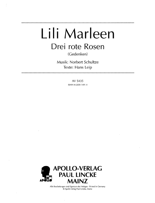 Front Cover Image Lili Marleen / Drei rote Rosen 