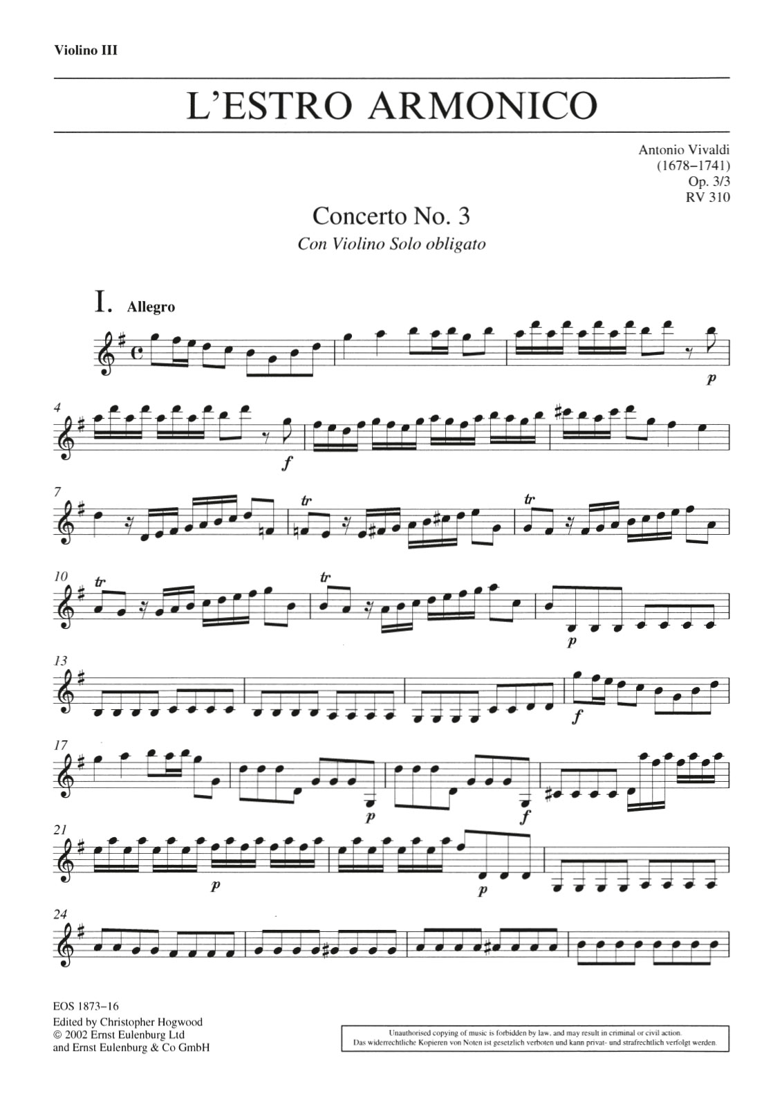 Front Cover Image Concerto G-Dur op. 3/3 RV 310