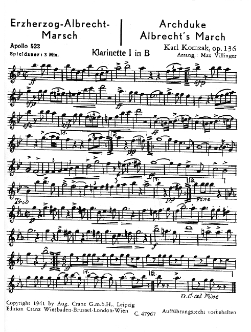Front Cover Image Erzherzog-Albrecht-Marsch / Einzugsmarsch aus "Der Zigeunerbaron" op. 136 