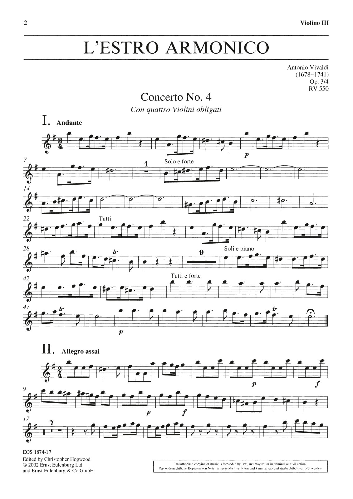 Front Cover Image Concerto e-moll op. 3/4 RV 550