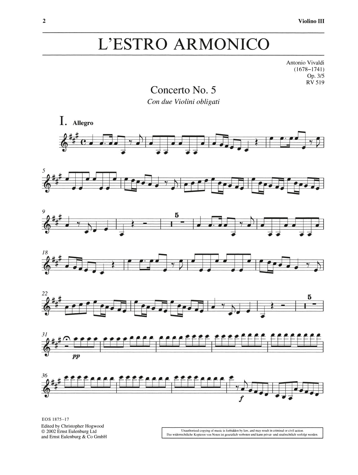 Front Cover Image Concerto A-Dur op. 3/5 RV 519