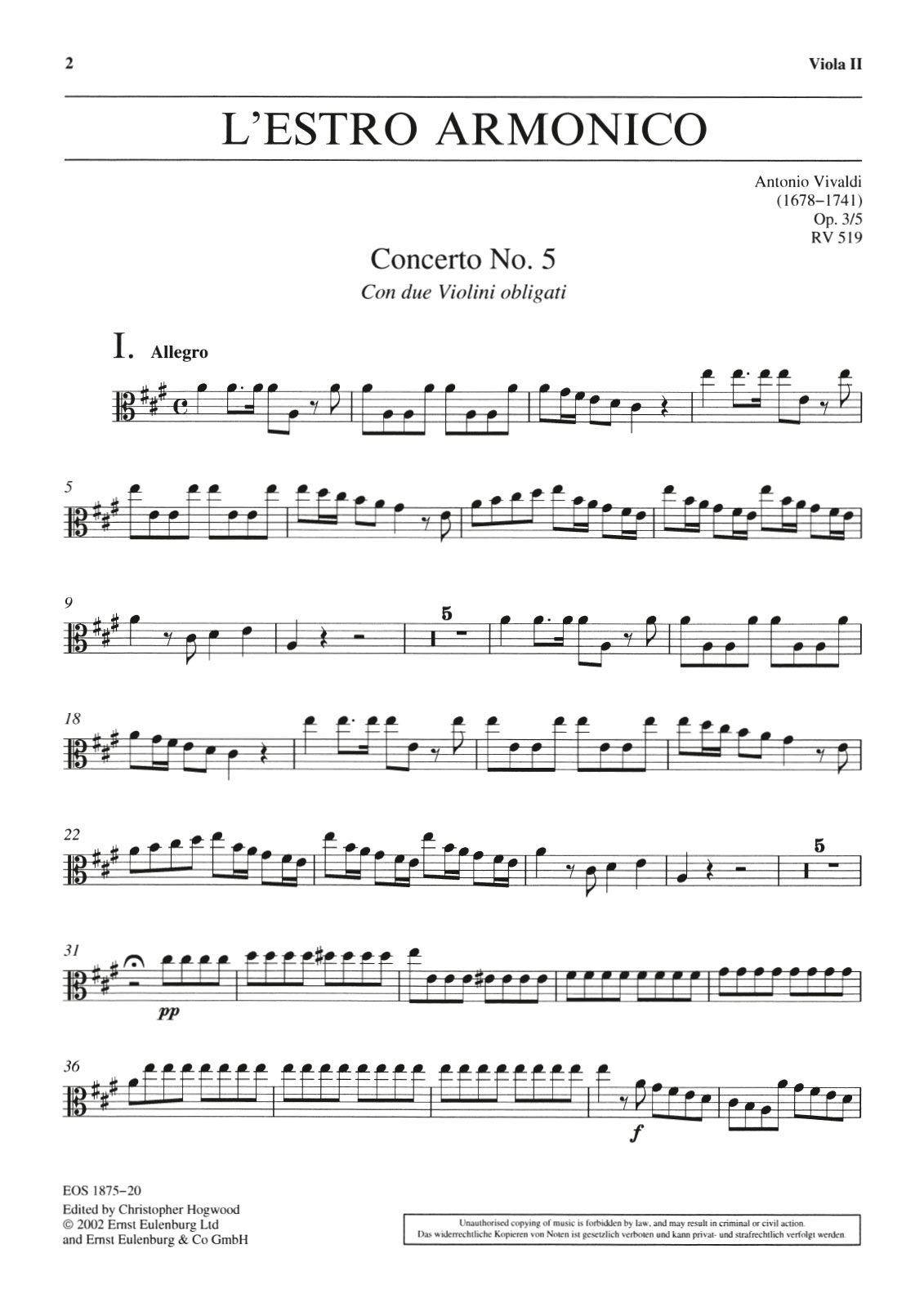 Front Cover Image Concerto A-Dur op. 3/5 RV 519