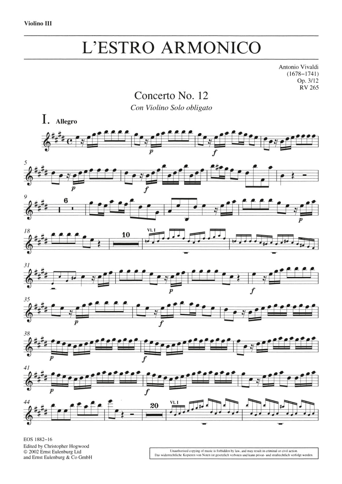 Front Cover Image Concerto E-Dur op. 3/12 RV 265