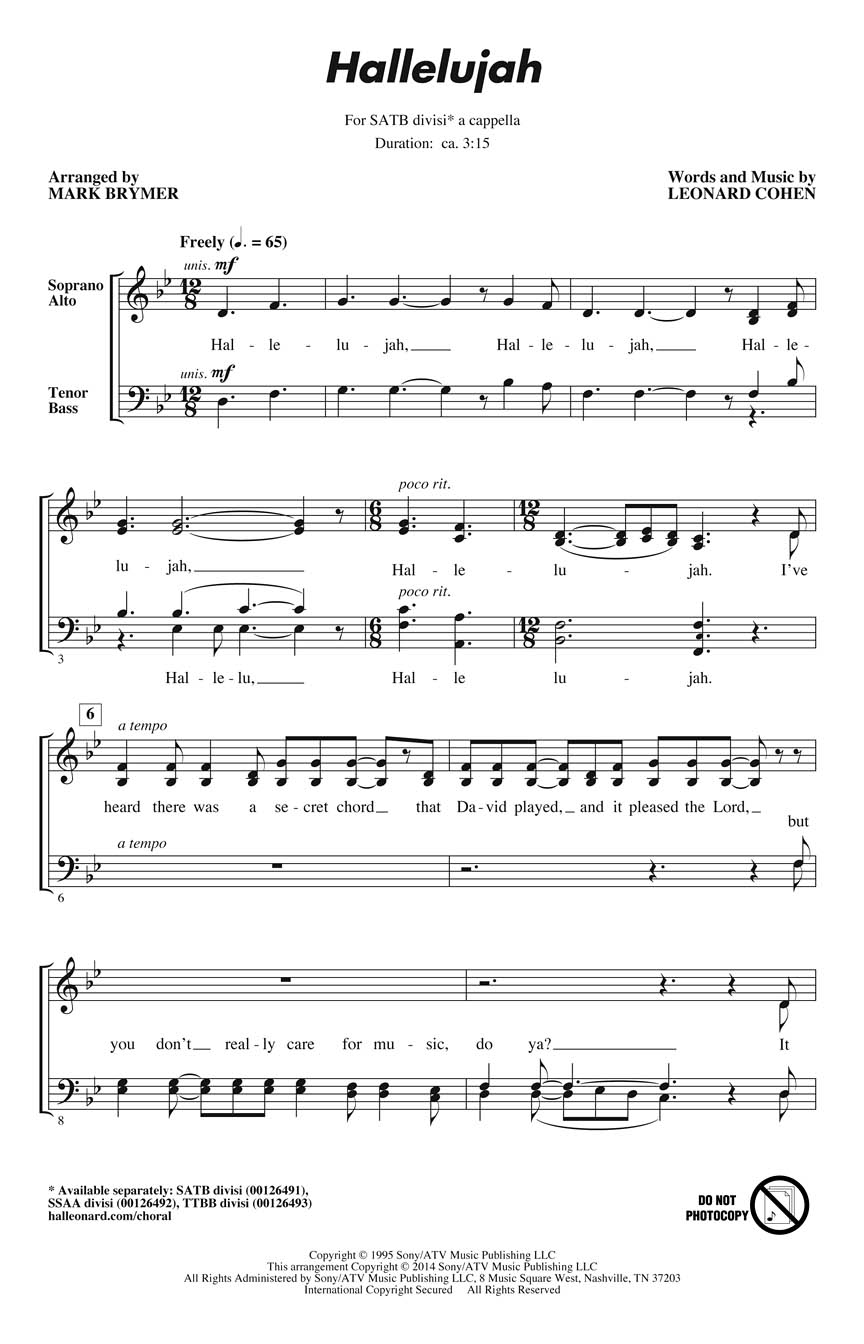Front Cover Image Hallelujah - SATB a Cappella