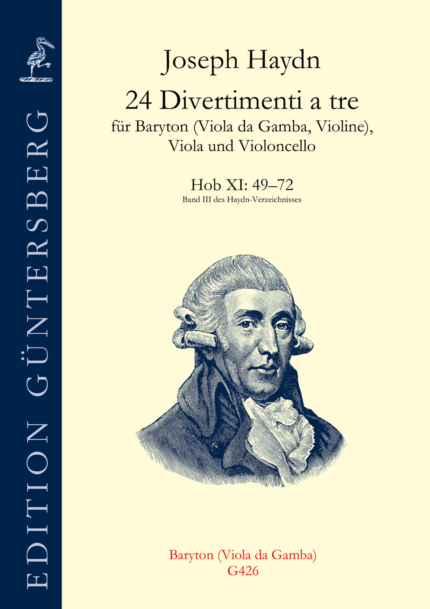 Front Cover Image 24 Divertimenti a tre, Barytontrios Nr. 49–72, für Baryton (Viola da Gamba, Violine), Viola, Violoncello Hob. XI:49–72