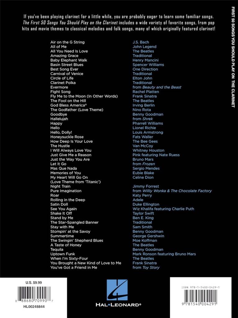 Other Cover Image First 50 Songs You Should Play on the Clarinet