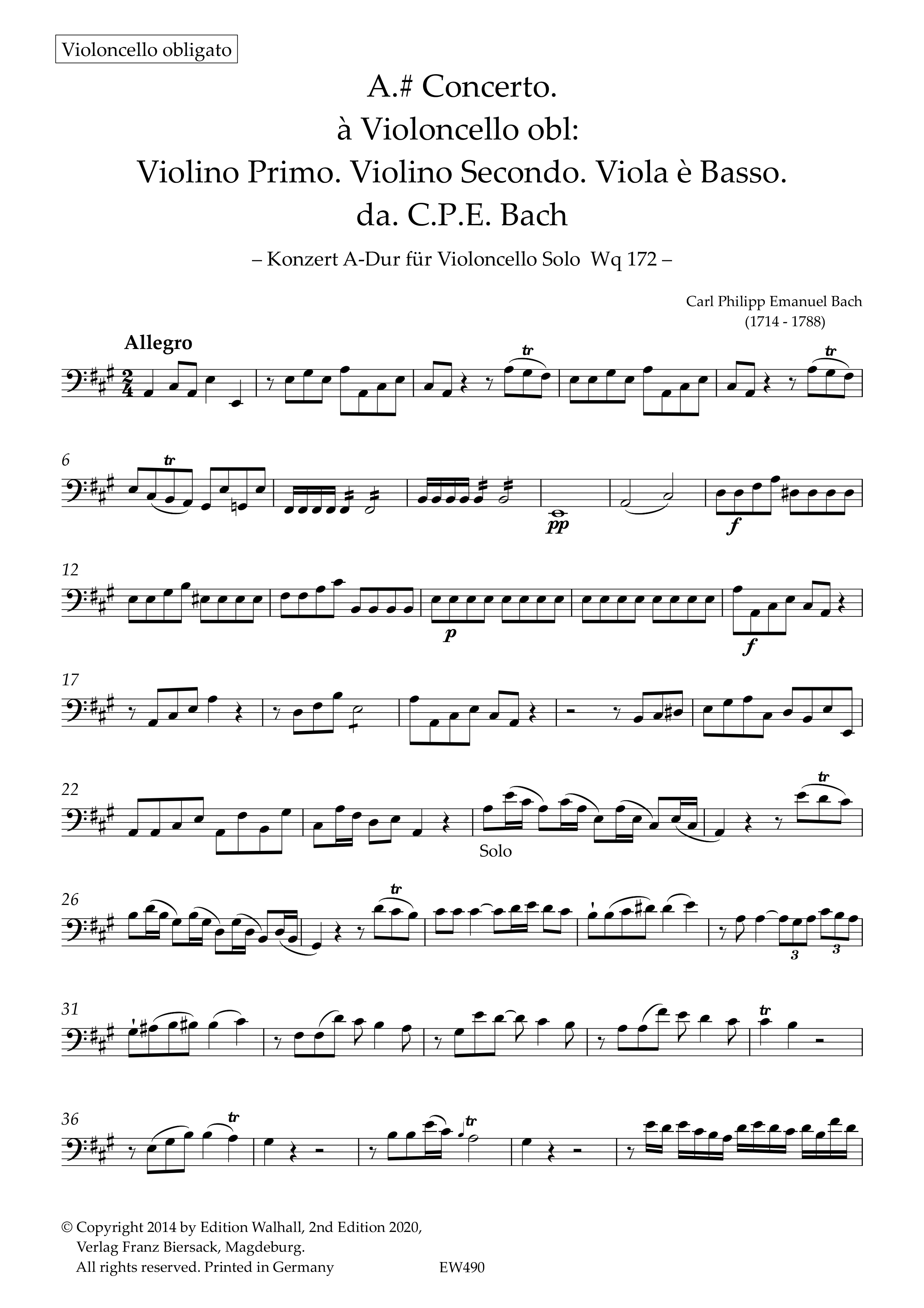 Front Cover Image Konzert für Violoncello A-Dur Wq 172