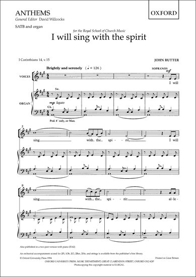 Front Cover Image I will sing with the spirit
