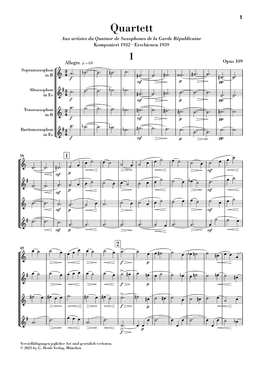 Other Cover Image Saxophonquartett B-dur op. 109
