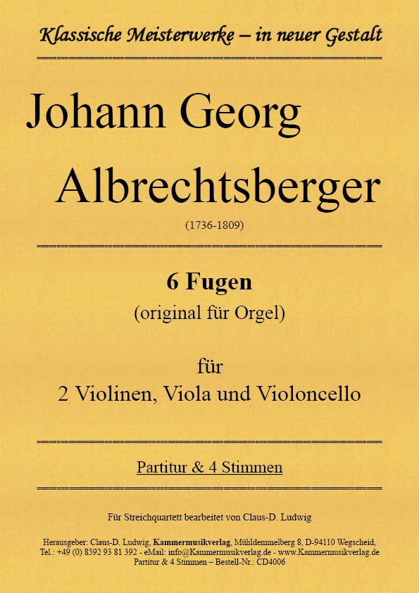 Front Cover Image 6 Fugen für 2 Violinen, Viola und Violoncello