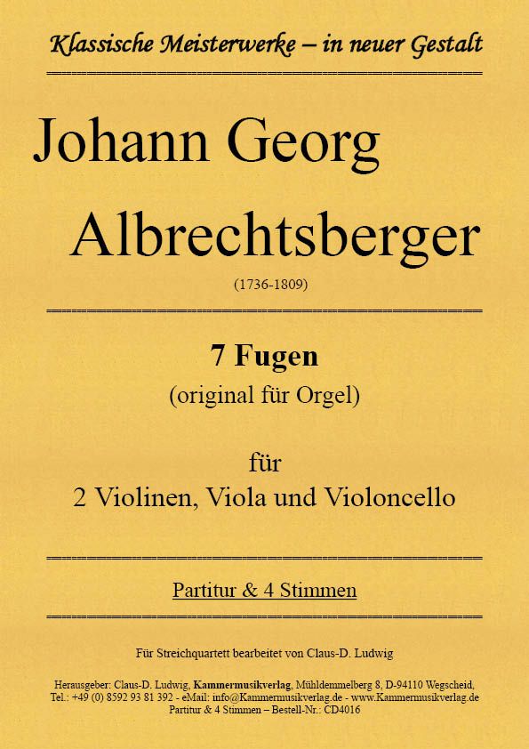 Front Cover Image 7 Fugen für 2 Violinen, Viola und Violoncello