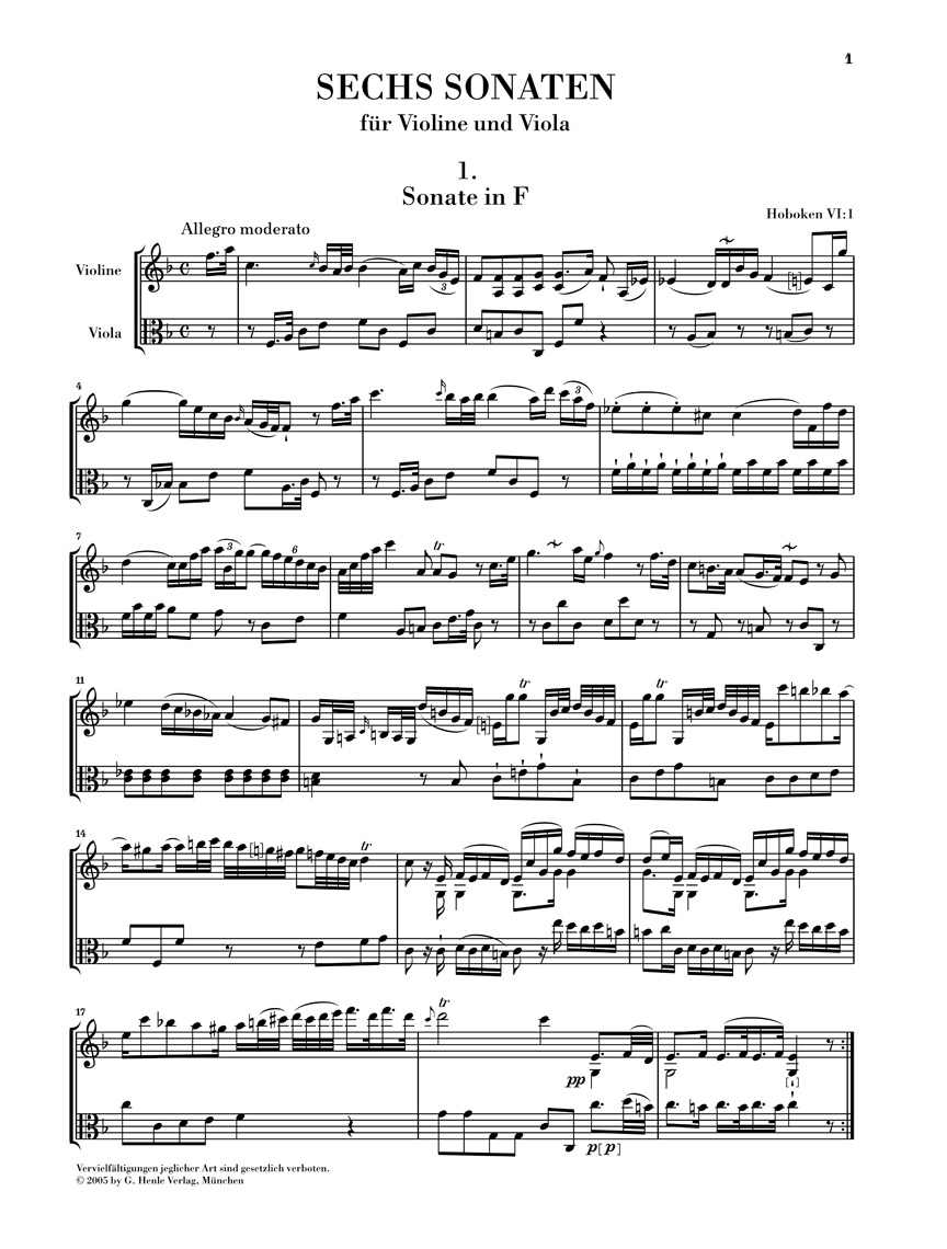 Other Cover Image Sechs Sonaten für Violine und Viola Hob. VI:1–6