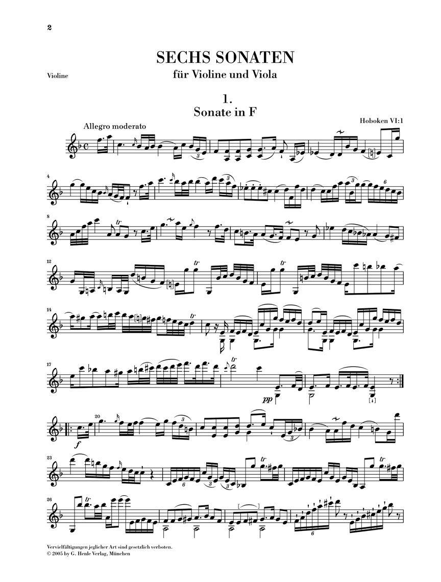 Other Cover Image Sechs Sonaten für Violine und Viola Hob. VI:1–6