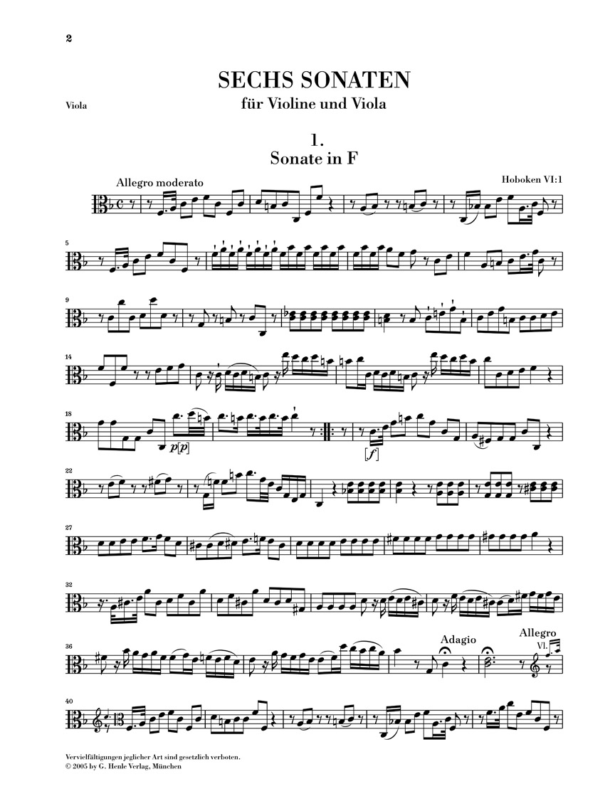 Other Cover Image Sechs Sonaten für Violine und Viola Hob. VI:1–6