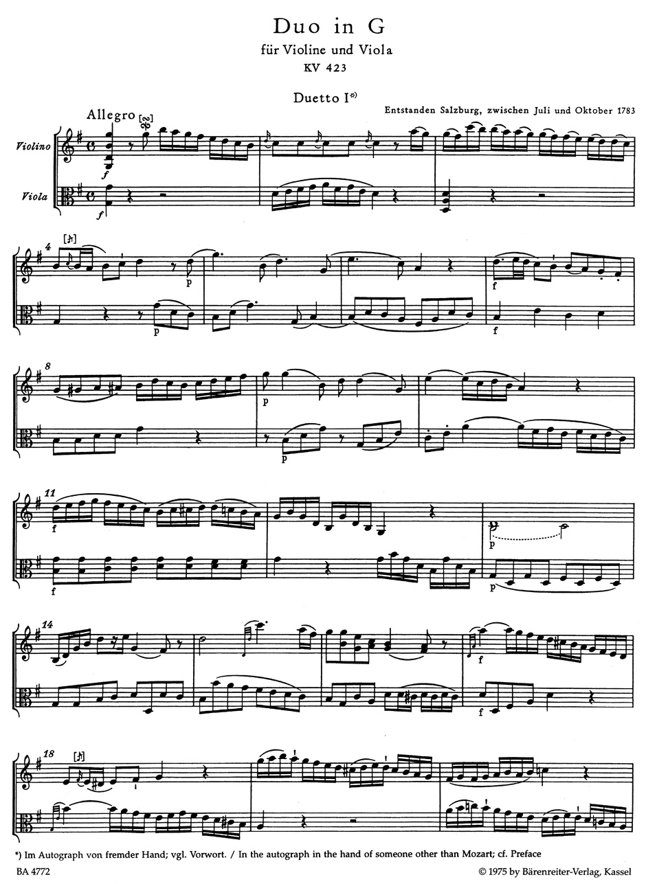 Other Cover Image Duos für Violine und Viola KV 423, 424