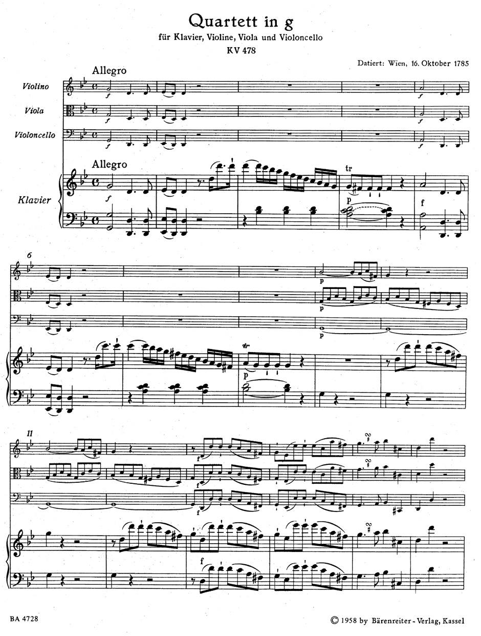 Other Cover Image Quartett für Klavier, Violine, Viola und Violoncello g-Moll KV 478