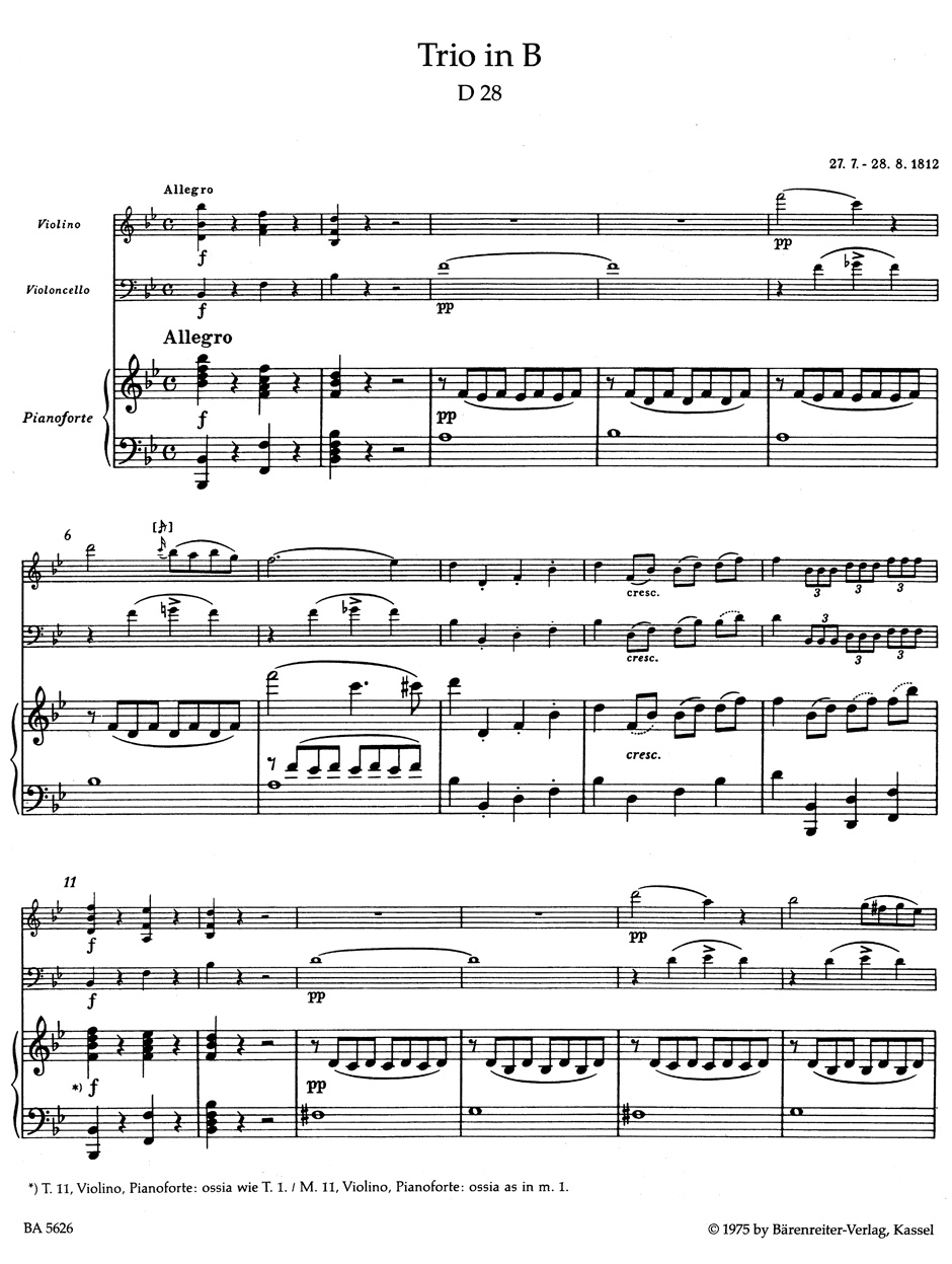 Other Cover Image Trios für Klavier, Violine und Violoncello B-Dur/Es-Dur op. post 148 D 28, 897
