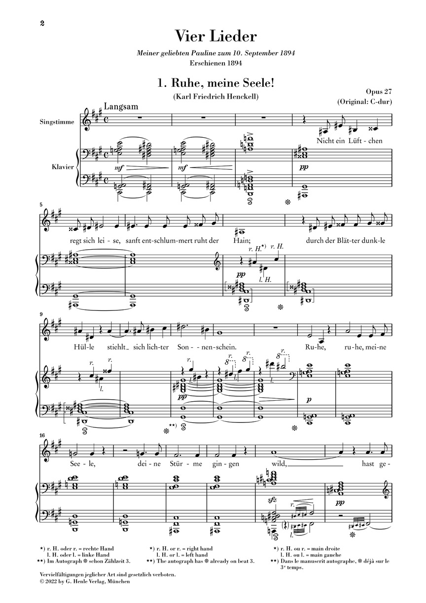 Other Cover Image Vier Lieder op. 27 für Singstimme und Klavier