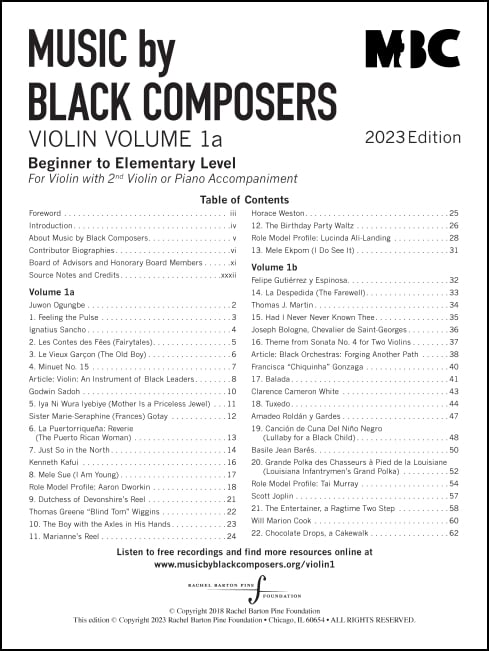 Other Cover Image Music by Black Composers: Violin Volume 1a