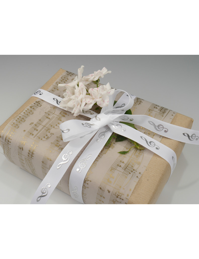 Other Cover Image Geschenkband Violinschlüssel, weiß / silber