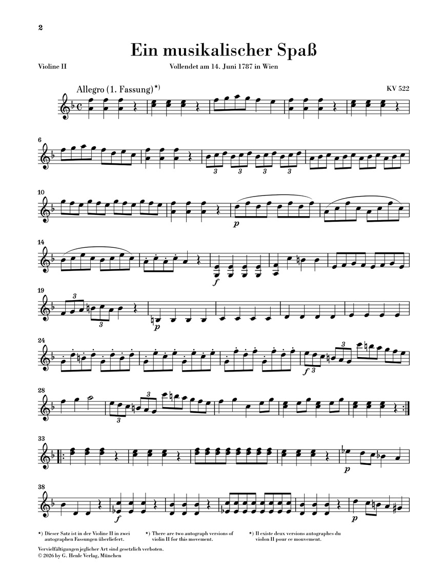 Other Cover Image Ein musikalischer Spaß KV 522 für 2 Hörner in F und Streicher