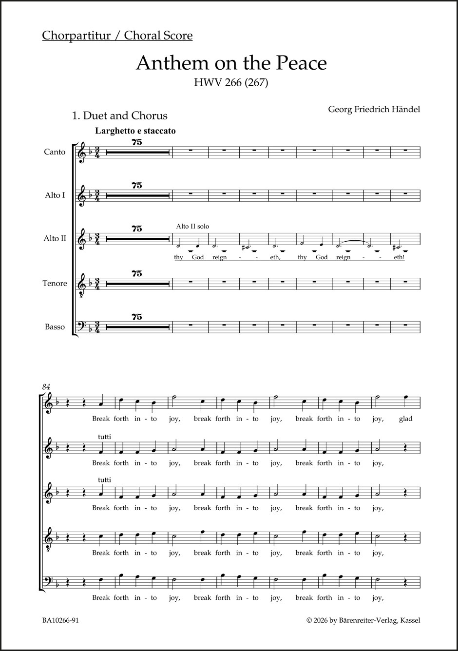 Front Cover Image Anthem on the Peace HWV 266 (267)
