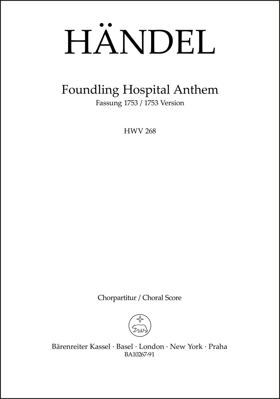 Front Cover Image Foundling Hospital Anthem HWV 268