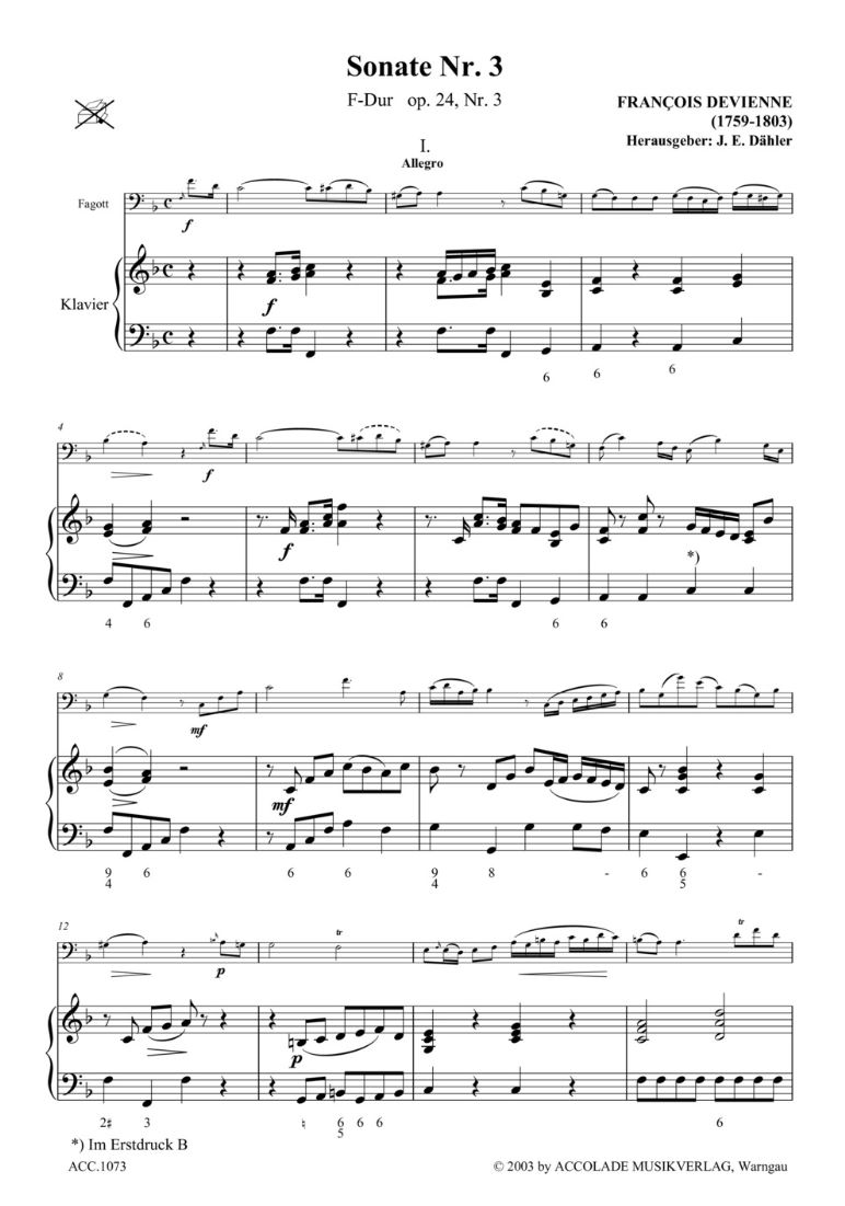 Other Cover Image 6 Sonaten für Fagott und Basso Continuo Nr.3 F-Dur op. 24,3
