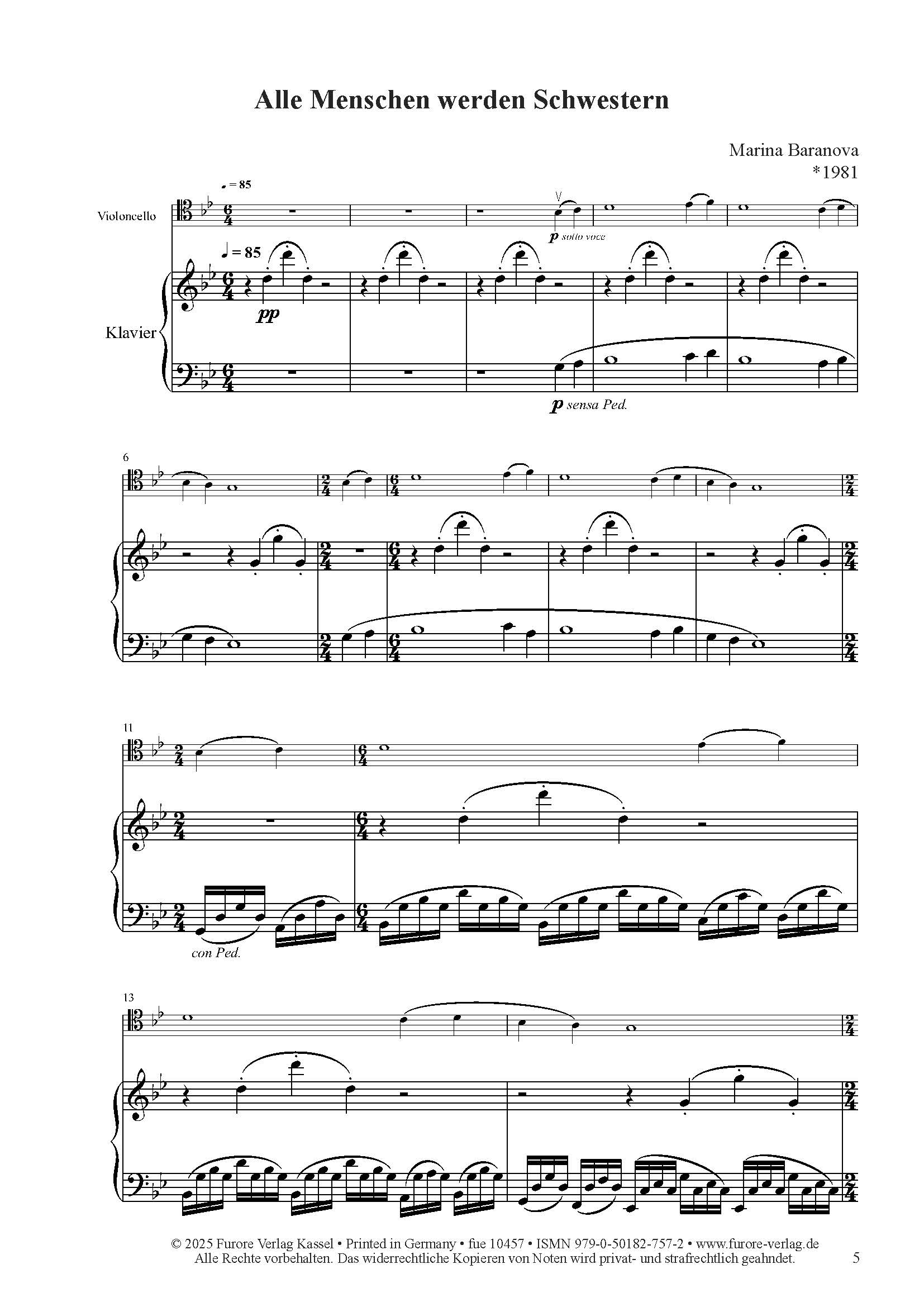 Other Cover Image Alle Menschen werden Schwestern für Violoncello und Klavier (2024)