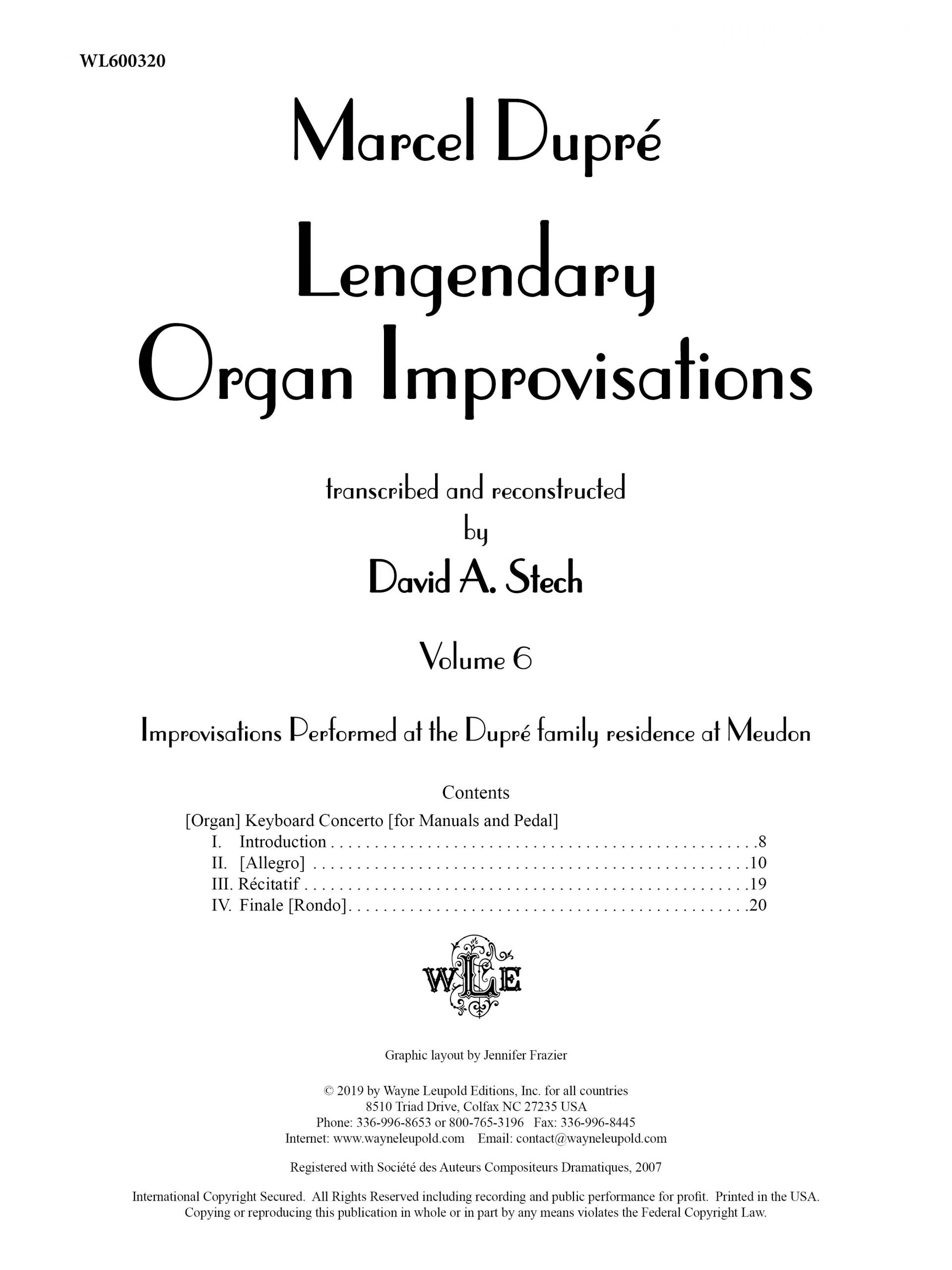 Other Cover Image Legendary Organ Improvisations, Volume 6
