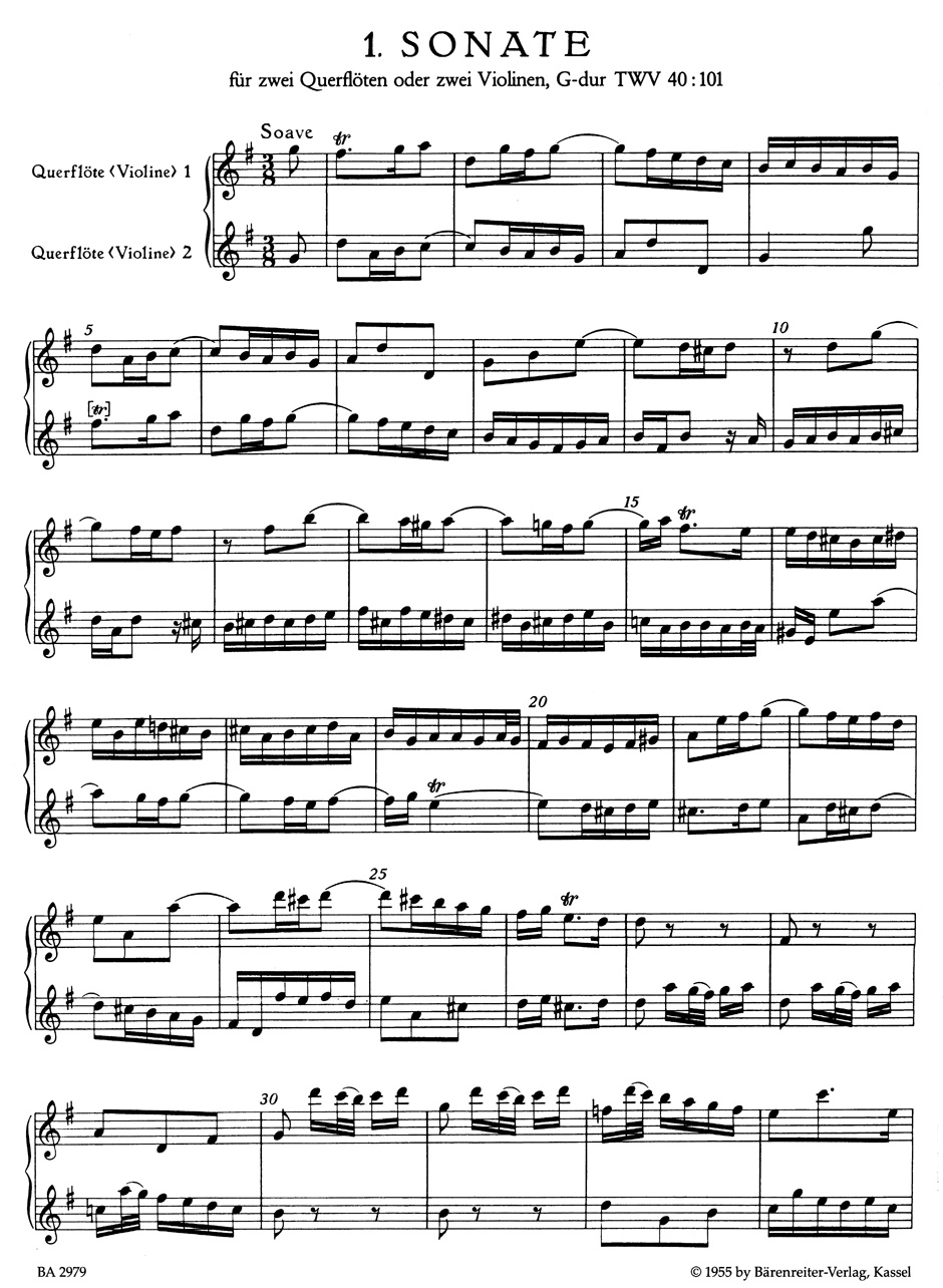 Other Cover Image Sechs Sonaten für zwei Querflöten oder zwei Violinen op. 2 TWV 40:101, 102, 104