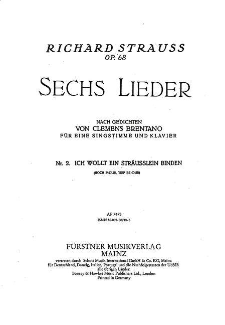 Front Cover Image Sechs Lieder nach Gedichten von Clemens Brentano op. 68/2 