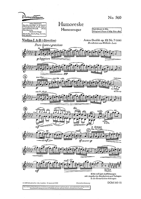 Front Cover Image Humoreske / Zigeunerlied (Lied der alten Mutter) op. 101/7 und 55/4 