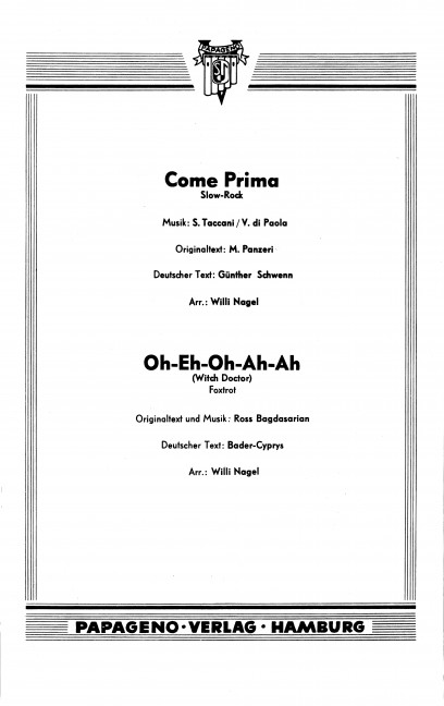 Front Cover Image Come Prima / Oh-Eh-Oh-Ah-Ah (Witch Doctor) 