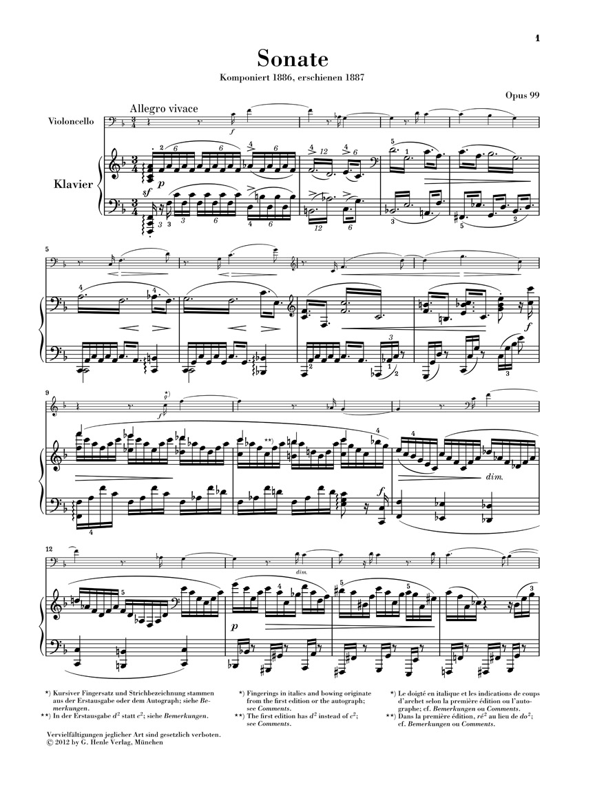 Other Cover Image Sonate für Klavier und Violoncello F-dur op. 99