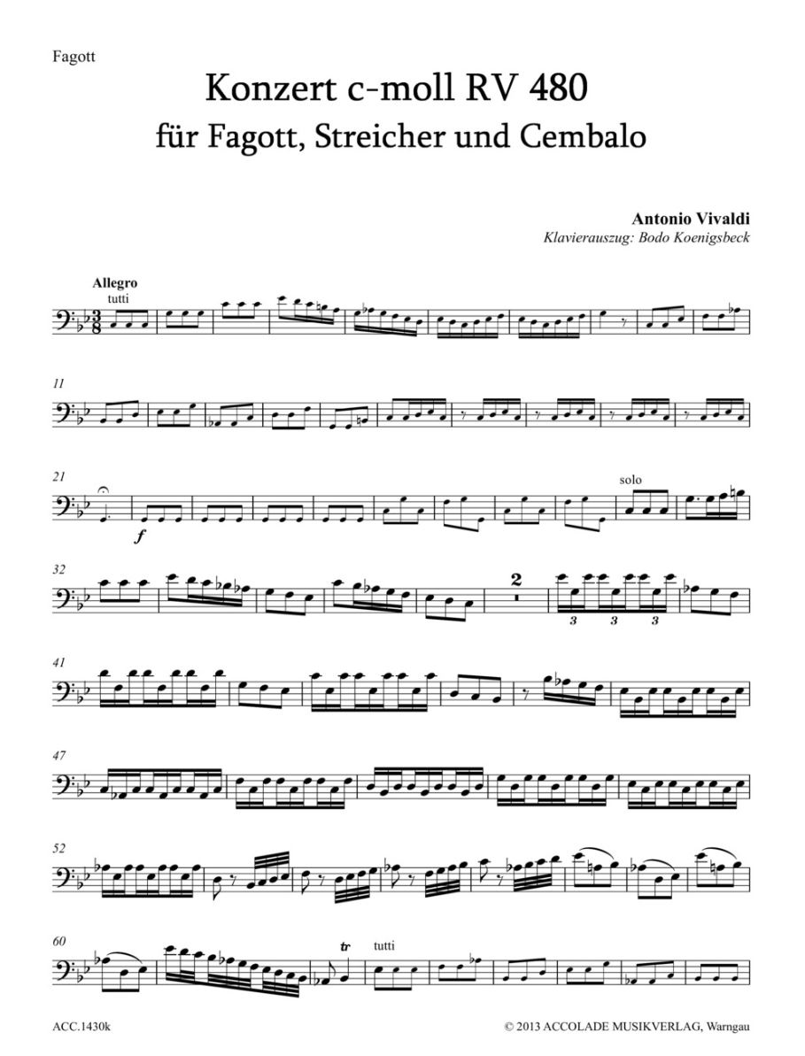 Other Cover Image Konzert für Fagott, Streicher und continuo c-Moll RV 480