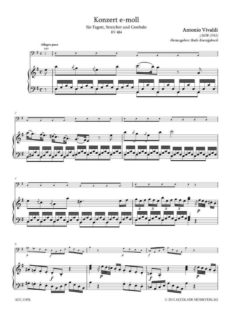 Other Cover Image Konzert für Fagott, Streicher und continuo e-Moll RV 484