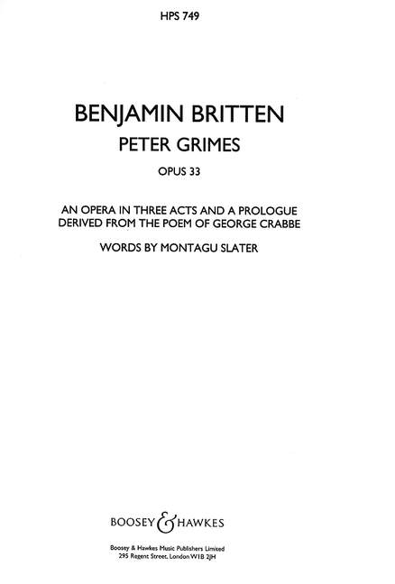 Front Cover Image Peter Grimes op. 33 (1945)