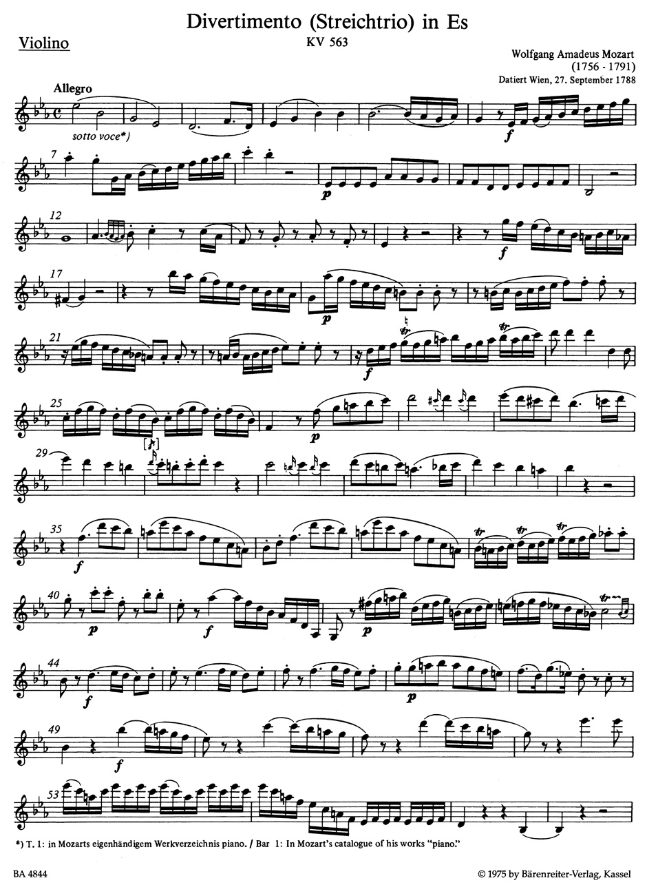 Other Cover Image Divertimento für Violine, Viola und Violoncello Es-Dur KV 563