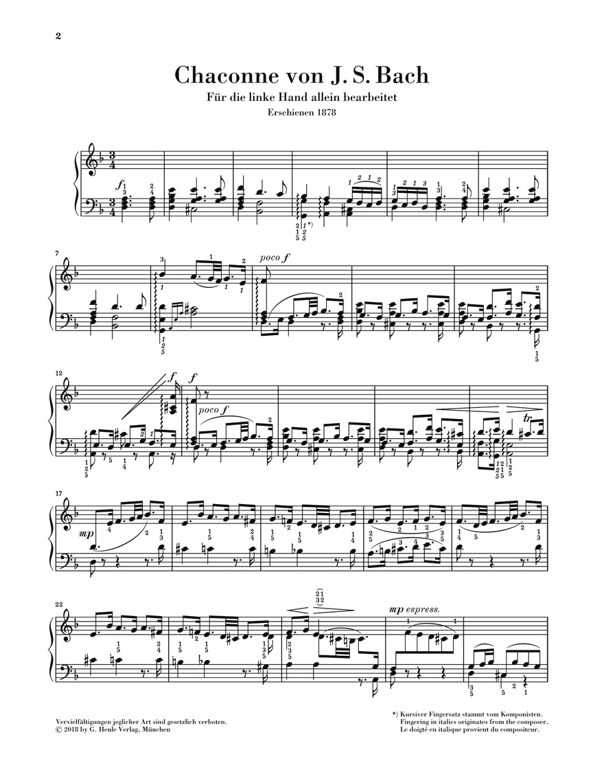 Other Cover Image Chaconne aus der Partita Nr. 2 d-moll - Bearbeitung für Klavier, linke Hand