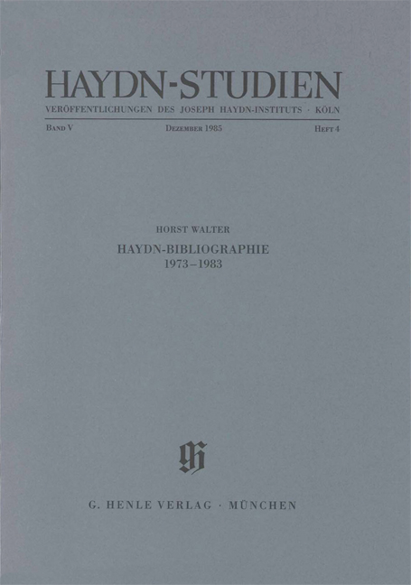 Front Cover Image Haydn-Studien Bd. 5 Heft 4