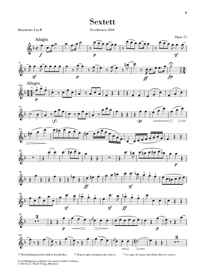 Other Cover Image Sextett Es-dur Opus 71 mit Marsch WoO 29 für 2 Klarinetten, 2 Fagotte und 2 Hörner