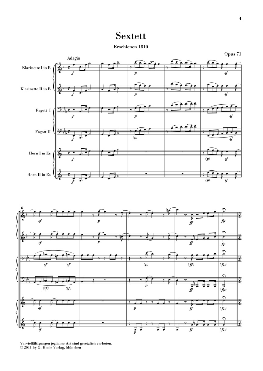 Other Cover Image Sextett Es-dur op. 71 mit Marsch WoO 29 für 2 Klarinetten, 2 Fagotte, 2 Hörner