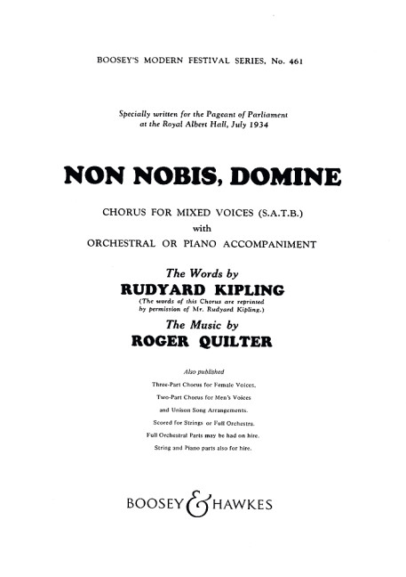 Front Cover Image Non Nobis, Domine (1934)