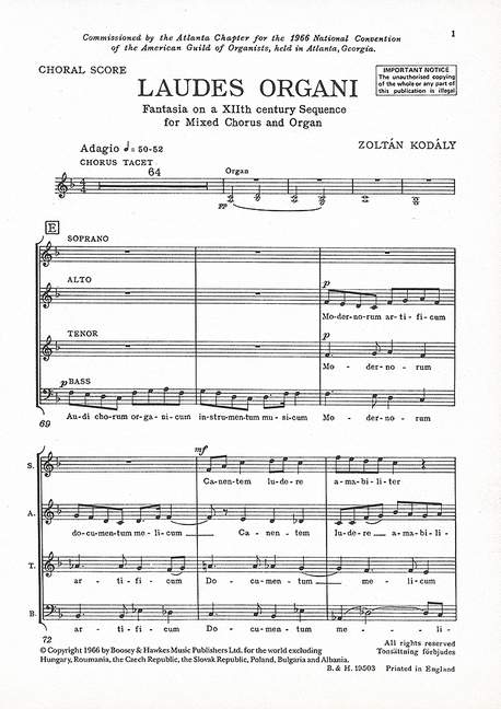 Front Cover Image Laudes Organi (1966)