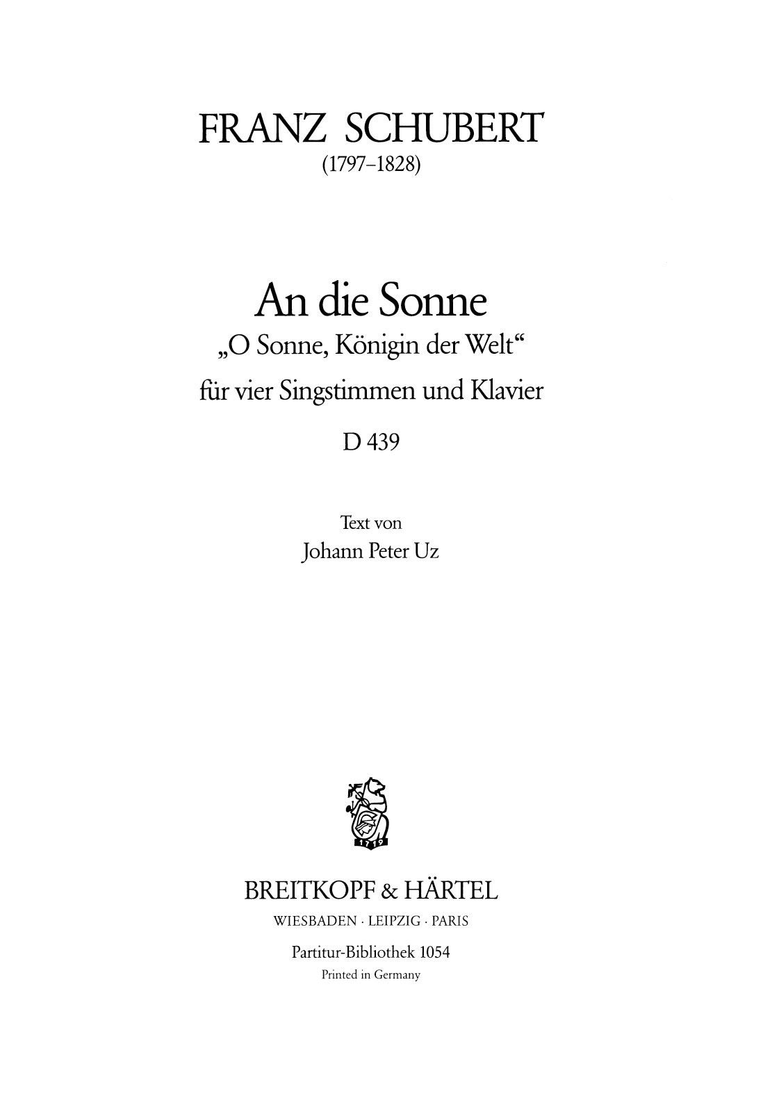 Front Cover Image An die Sonne D 439