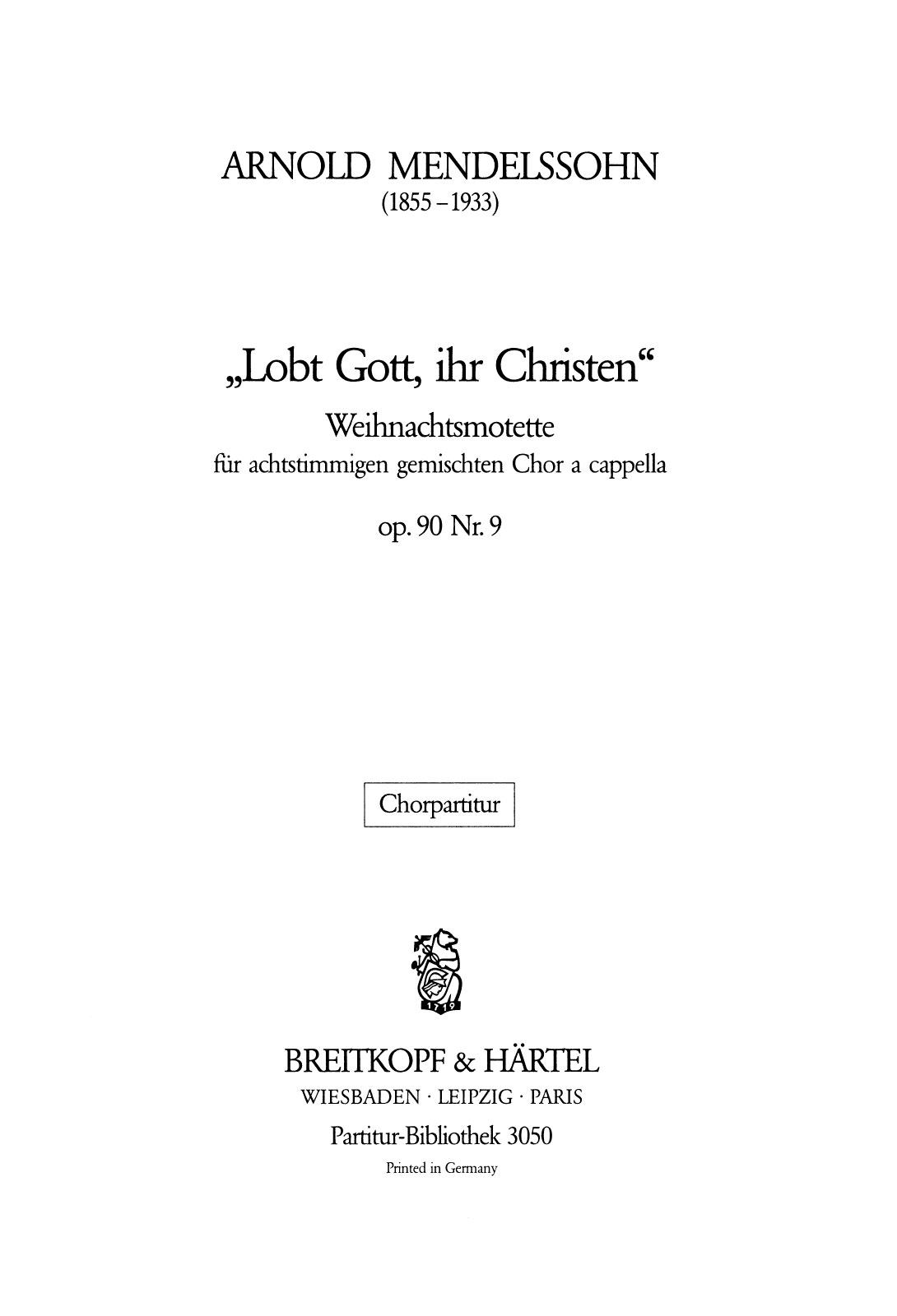 Front Cover Image Geistliche Chormusik Nr. 9 op. 90