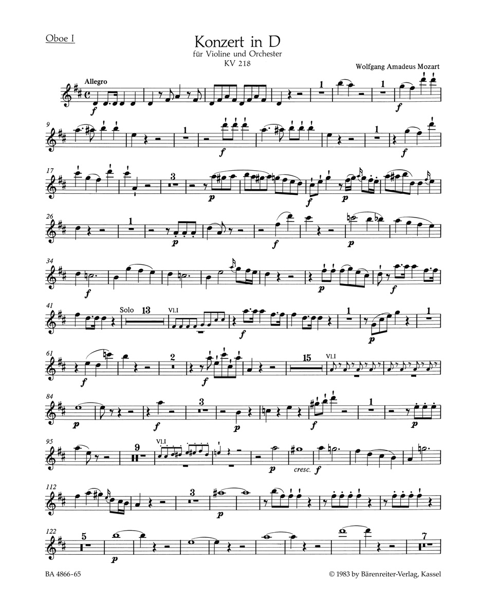 Front Cover Image Konzert für Violine und Orchester Nr. 4 D-Dur KV 218