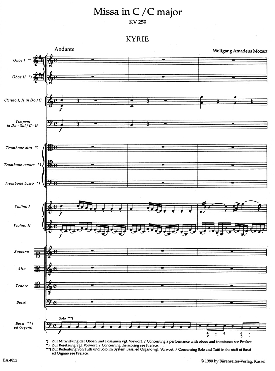 Other Cover Image Missa C-Dur KV 259 "Orgelsolo-Messe"