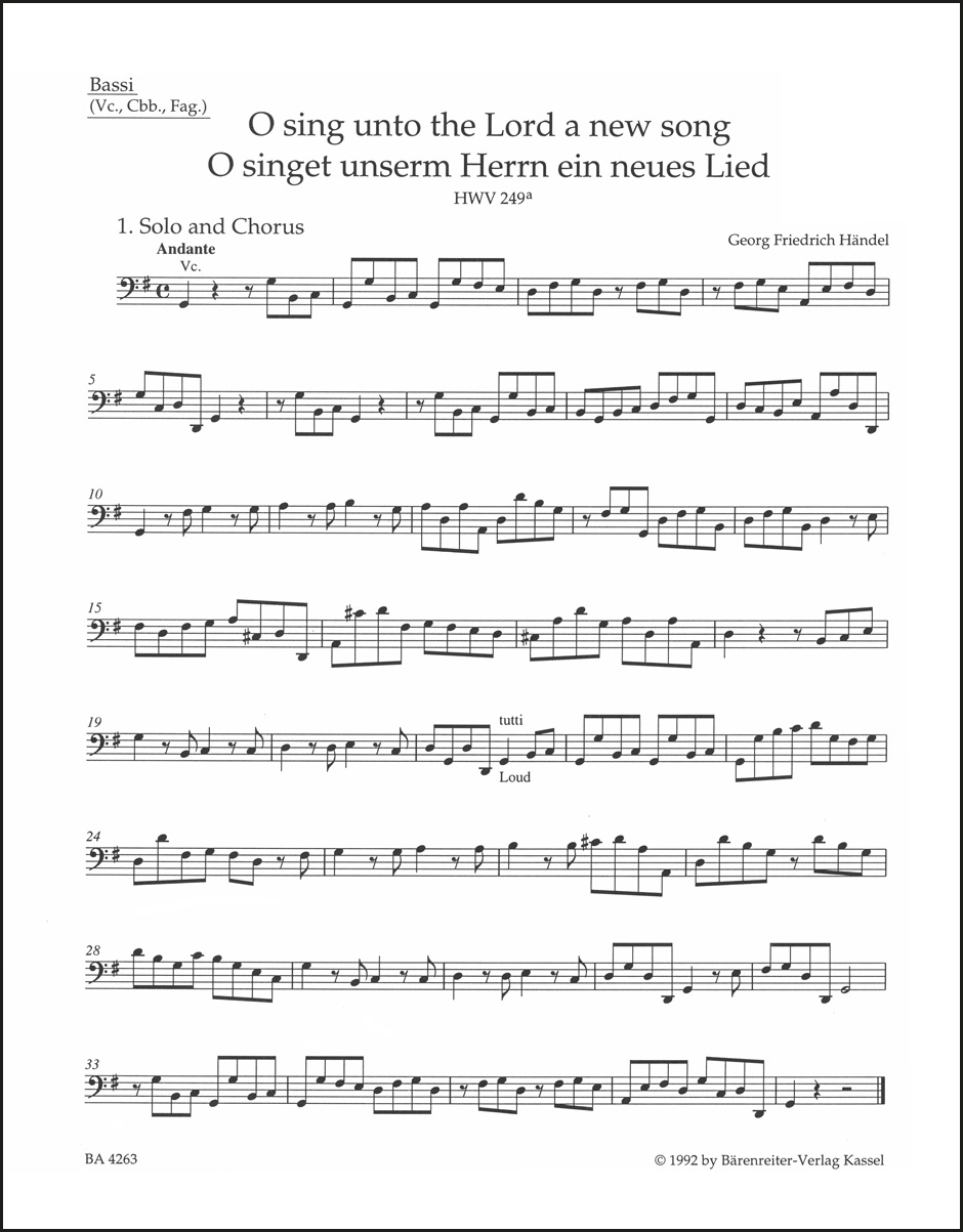 Front Cover Image O sing unto the Lord a new song / O singet unserm Herrn ein neues Lied HWV 249a